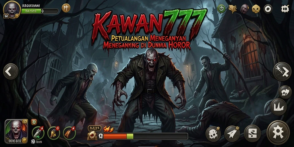 Tampilan gameplay menegangkan di KAWAN777 dengan suasana menyeramkan.